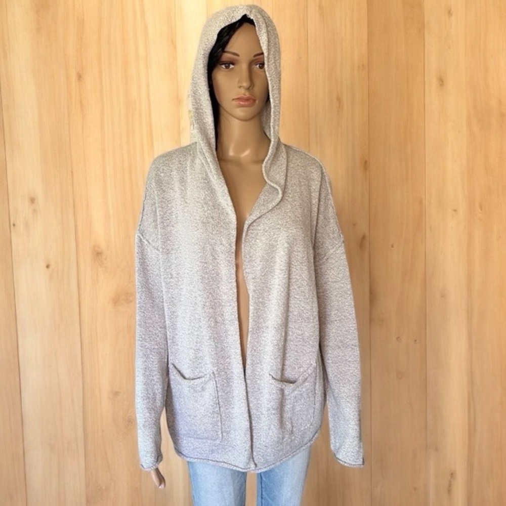 Urban Outfitters BDG Grey Knit Open Front Cardigan Hooded Size SP Raw Hem